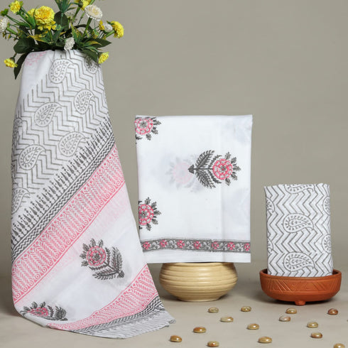 Buta Print Cotton Suit Set with Mulmul Dupatta (PRMUL115)